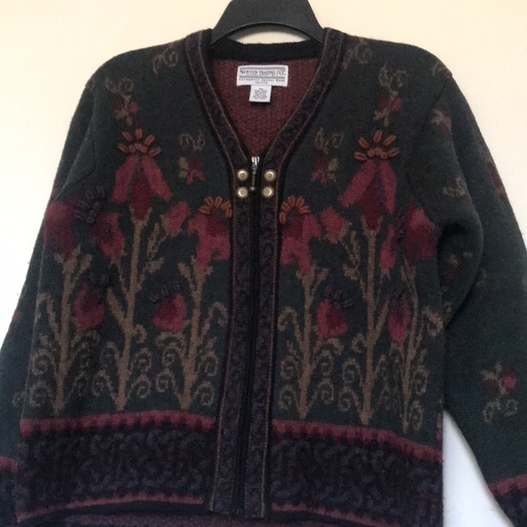 Newton Trading 100% Wool Zip Up Floral Print Cardigan - Picture 5 of 10